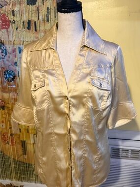 Satin Short-Sleeve Blouse in Champagne